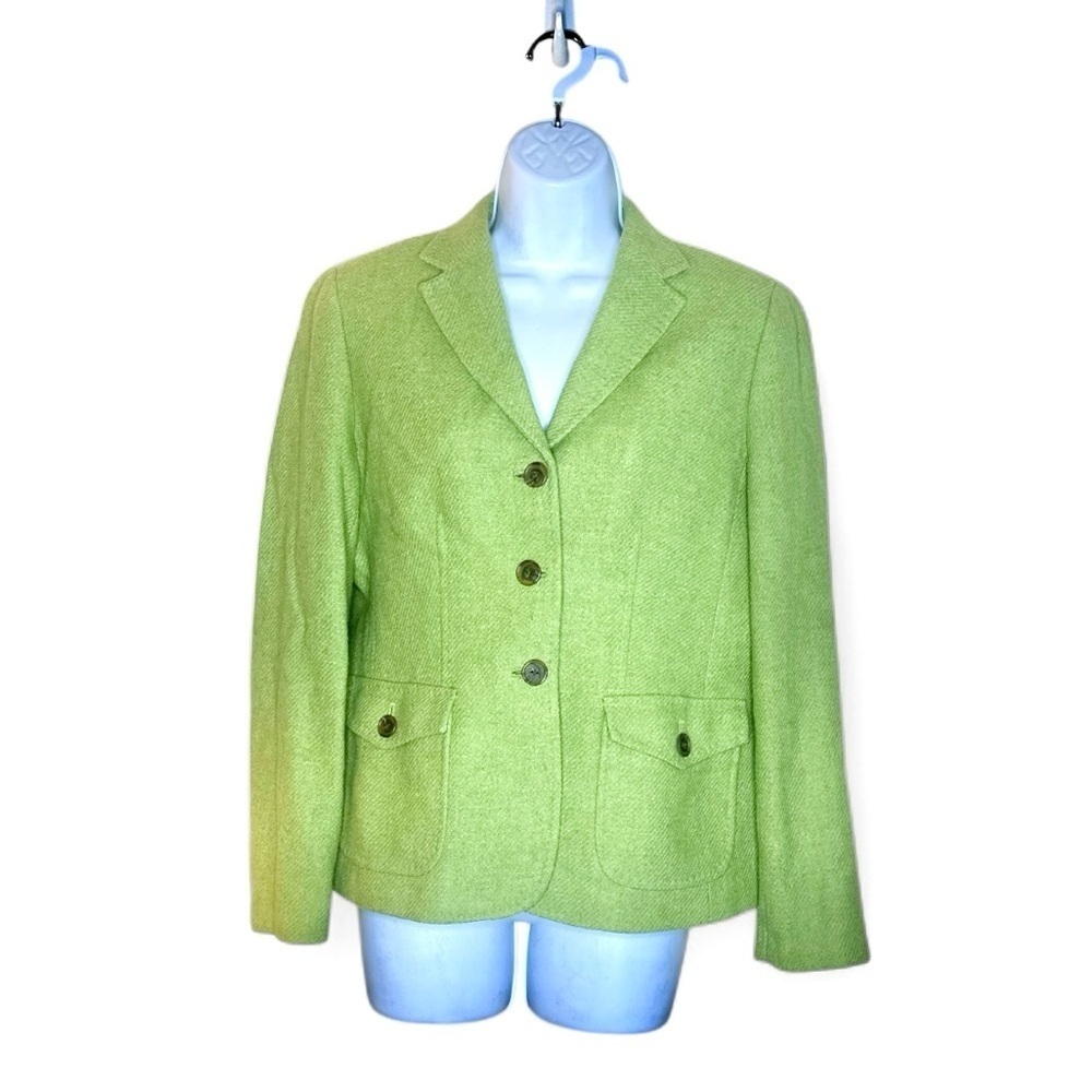 Lands End Wool Blazer Size 8P Green Button Closure Notched Lapel Collar - Picture 2 of 14